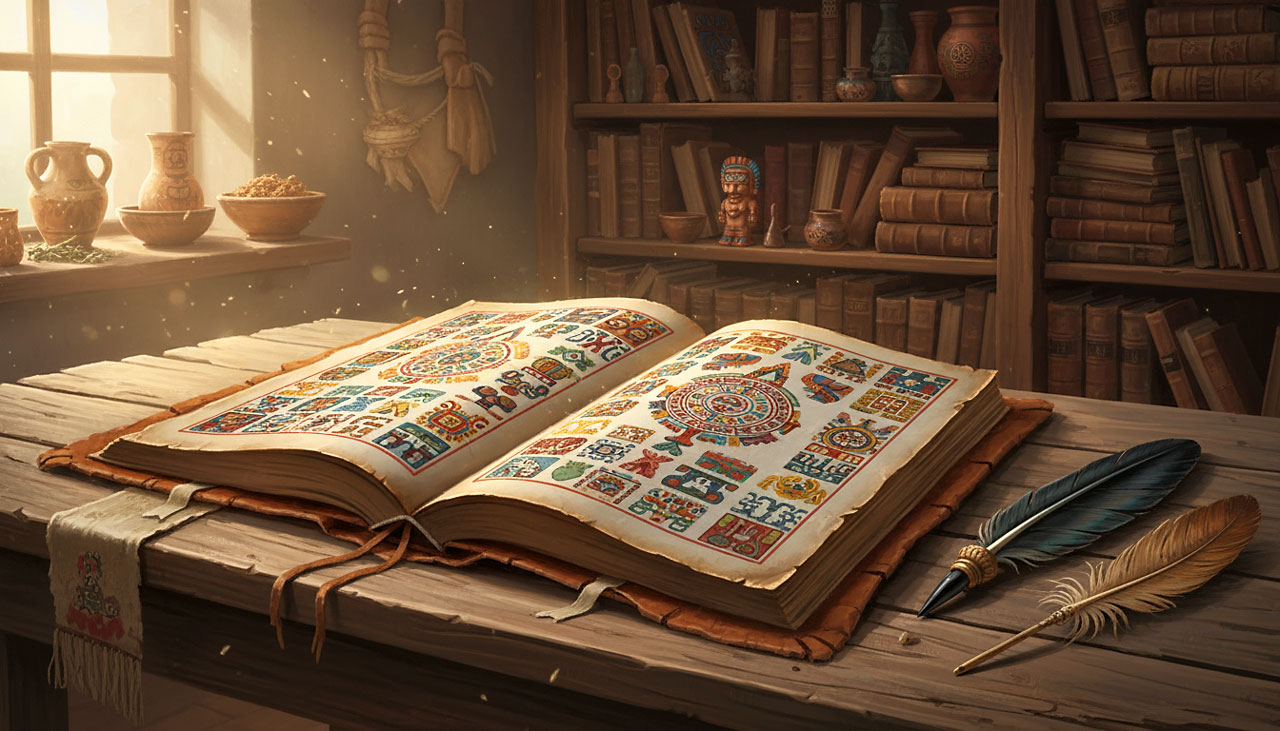 Imagen de un libro con glifos. Glosario